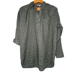 J. Jill Textured Side Button Shirttail Tunic Top Roll Tab Long Sleeve SZ: M Tall